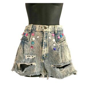 Vintage 1980s denim high waist shorts Chance Cut Offs with rhinestones sz XXS XS